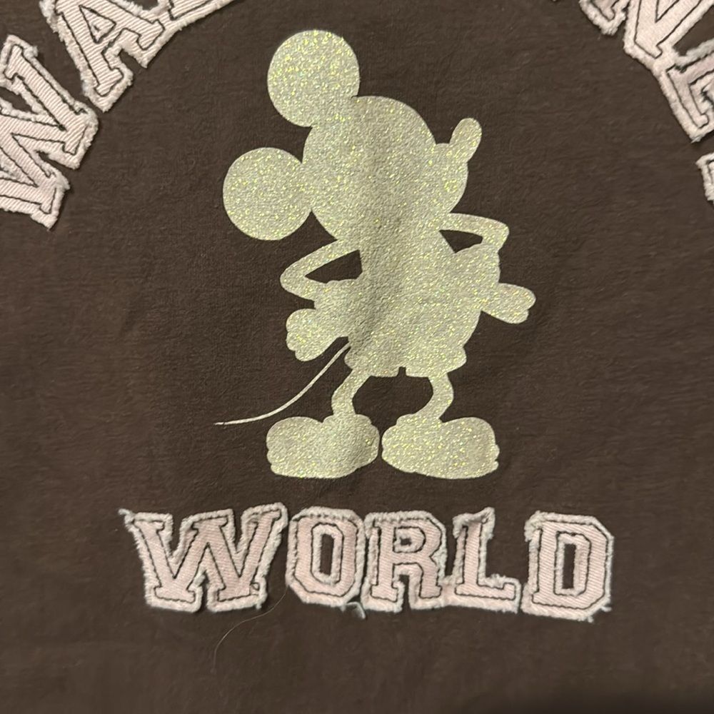Walt Disney World Brown Short Sleeve Shirt Glitter Mickey Mouse Womens Medium - Picture 3 of 8